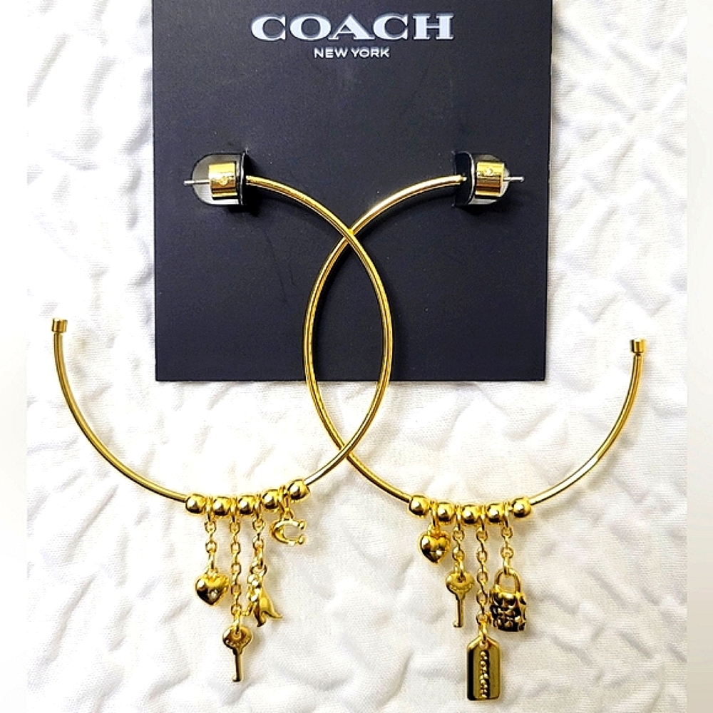 ⚘️Coach Iconic Mix Charms 2" Hoop Earrings - Picture 9 of 13